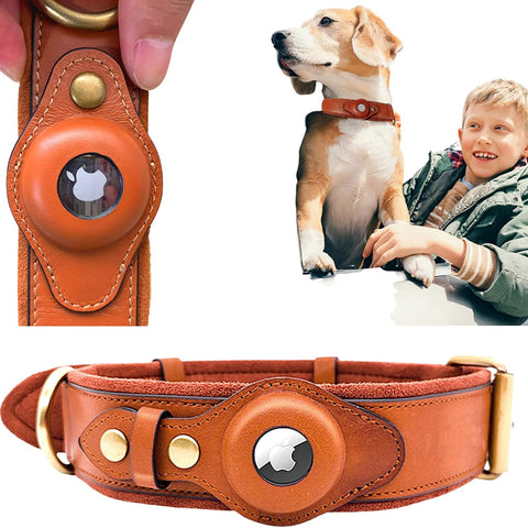 Genuine Leather Airtag Dog Collar