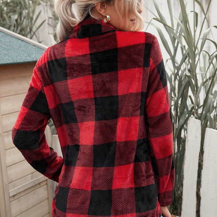 Plaid Print 1/4 Collar Sweatshirt