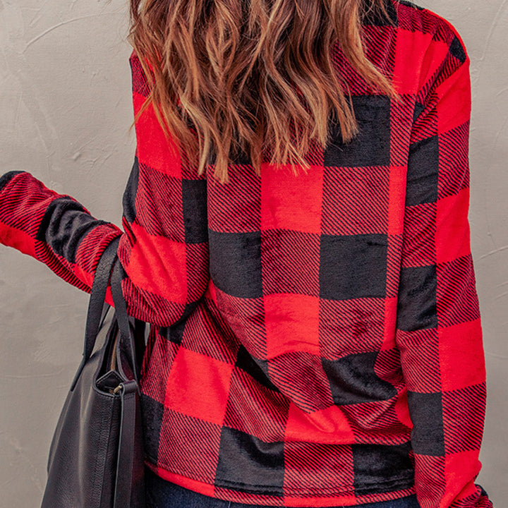 Plaid Print 1/4 Collar Sweatshirt