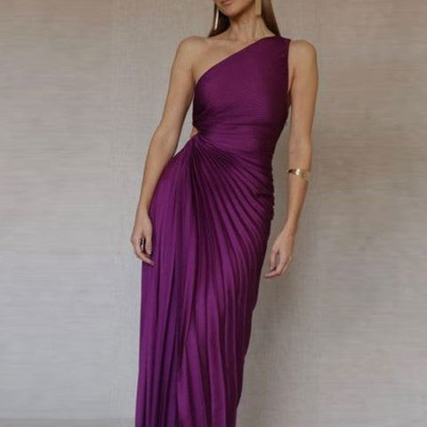 One Shoulder Pleated Maxi Dress